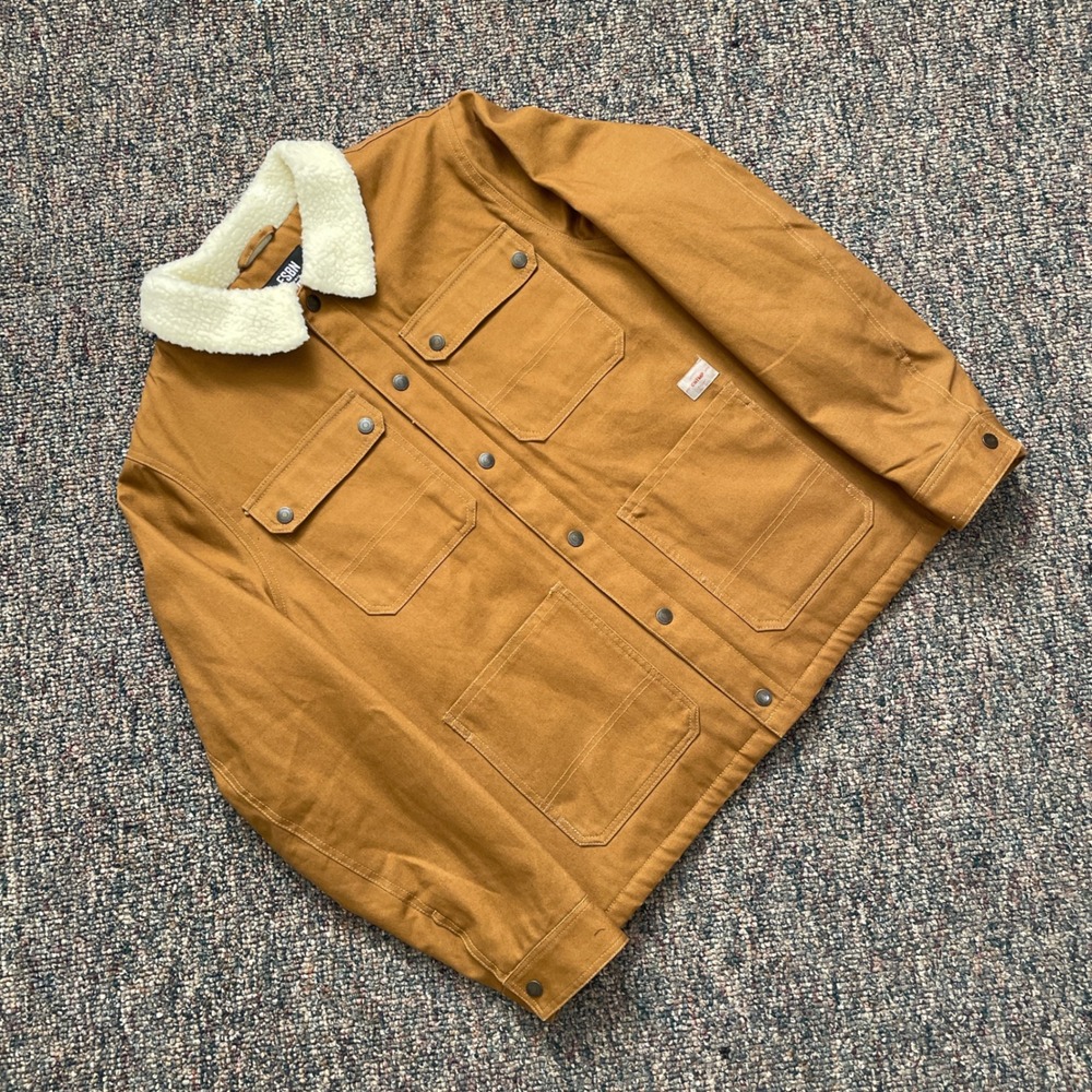 FSBN Mens Tan Canvas Sherpa Lined Workwear Chore‎ Jacket Brown Size Large